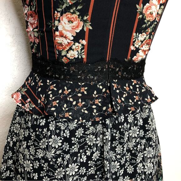Adelyn Rae Marcella navy black floral high low lace trim midi dress Extra Small - Picture 14 of 16
